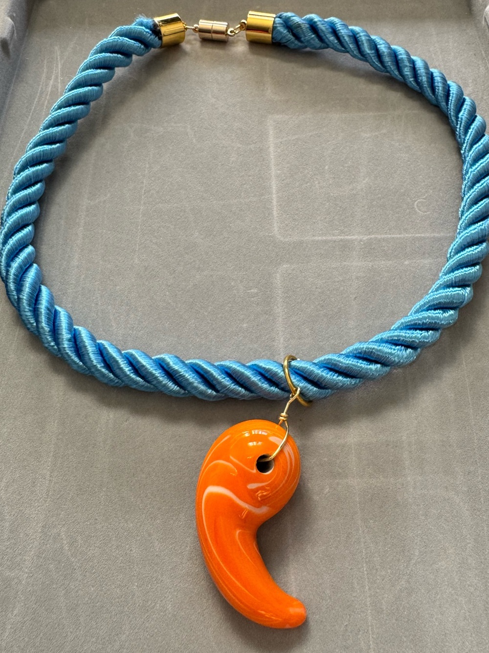 Blue Rope Necklace with Orange Pendant - Women's Jewelry